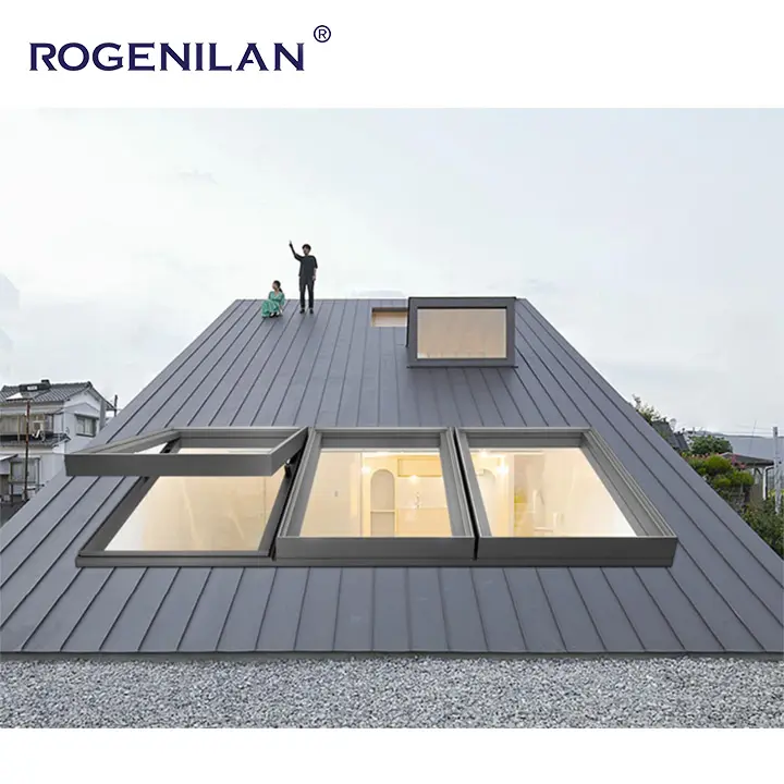 ROGENILAN Offre Spéciale étanche motorisé en aluminium pour toit en verre lucarne de plafond à ciel ouvert lucarne de toit fenêtre lucarne