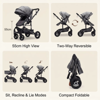 Poussette Premium pour tout-petits, poussette haute pour bébé, système de voyage 3 en 1 avec poussée bidirectionnelle et amortisseurs