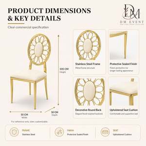 Wholesale Gold Stainless Steel Daisy Open Back Wedding Banquet <b>Chair</b> with <b>White</b> Cushion for Event Rental - Product Image 3
