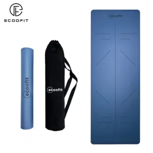 Ecoofit-Tapis de yoga extra large de 4mm d'épaisseur, au design unique, antidérapant, en caoutchouc PU bleu vert, avec ligne de position d'instructions