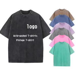 Camiseta con gráfico de lavado ácido de peso pesado de 260g personalizada al por mayor para hombres y mujeres, Camiseta de punto Vintage de gran tamaño, estampado de <span class=keywords><strong>vinilo</strong></span> negro DTF - Product Image 6