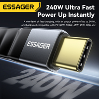 Câble de données de charge rapide USB 3.1 Gen2 PD 60W Type C vers C ESSAGER ES-X77 4K 60Hz 10 Gbps pour smartphone et ordinateur portable