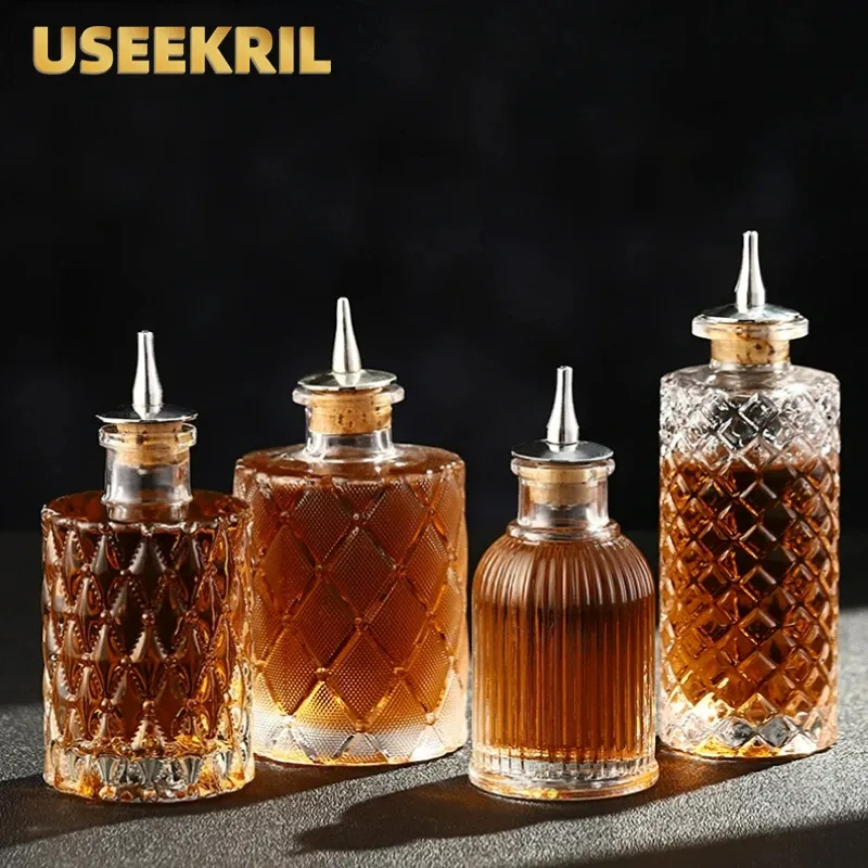Cocktail Bitters-Flasche klassisches Glasdesign mit Edelstahl-Dasher-Top professionelle Bar Zubehör Barwerkzeug