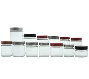 Custom Round Tall Glass Straight Side Round BBQ Sauce Baby Food Jars Empty Cookie Jar with Deep Metal Twist Off Lid