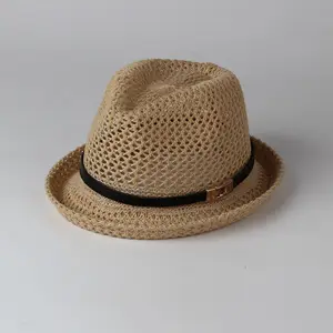 2023 hat sale 52cm kids knitted fedora hats beach straw sun hats with belt