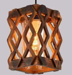 Moderna sala da pranzo interna minimalista lampada a sospensione calda bianca quadrata in legno e vetro decorazione rustica (1200) - Product Image 1