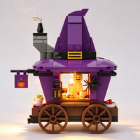 Set de Bloques de Construcción de Carruaje con Sombrero de Bruja de Halloween, Modelo de Puesto de Mercado Espeluznante, Ladrillos DIY, Decoración, Regalo para el Hogar, Oficina, Fiesta