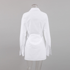 Abito Polo <span class=keywords><strong>Sexy</strong></span> Bianco da Donna, Moda con Colletto Rovesciato, Vita Sottile, Maniche Lunghe, Abiti Casual, Produttori di Abbigliamento Femminile - Product Image 3