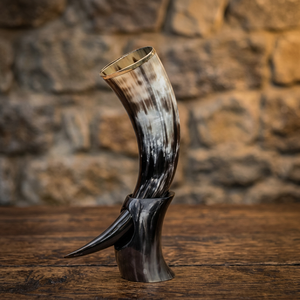Tasses à boire en corne de buffle naturelle polie, faites à la main, de qualité supérieure, avec support, étanches, pour décoration intérieure - Product Image 1