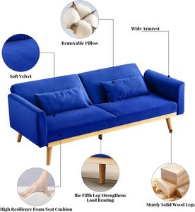 Canapé-lit en velours avec oreillers, cadre en bois, salon, mousse à mémoire de forme, convertible en causeuse pour studio, appartement, dortoir, bureau à domicile - Product Image 4