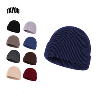 Venta al por mayor Unisex Beanie Cap Hombres Mujeres Color sólido 100% Algodón Suave Cálido Invierno Sombreros Cuffed Knitted Hat Personalización Compatible