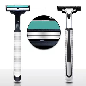 Double <b>Edge</b> Razor Blades 2 Layer Manual Replacement For Men And Women <b>Plastic</b> Handle With Green Blade Insert - Product Image 3