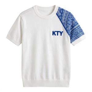 Maglietta Invernale Traspirante da Uomo, Lavorata a <span class=keywords><strong>Maglia</strong></span> con Motivo Jacquard su Un Lato, Collo a Costine, T-Shirt Bianca Casual Streetwear alla Moda - Product Image 3