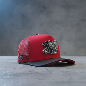 Gorra <span class=keywords><strong>de</strong></span> béisbol <span class=keywords><strong>de</strong></span> alta calidad personalizada con bordado 3D <span class=keywords><strong>de</strong></span> 5 paneles, forro <span class=keywords><strong>de</strong></span> satén, diseño <span class=keywords><strong>de</strong></span> gallo <span class=keywords><strong>de</strong></span> póker, tipo trucker snapback con broche. - Product Image 1