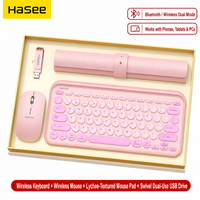 Ensemble cadeau d'entreprise rose avec logo personnalisé, clavier sans fil, souris, clé USB, thermos, parapluie, stylo, carnet, boîte cadeau d'affaires