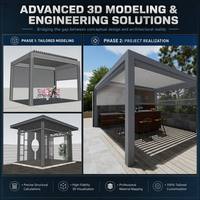 Pérgola Motorizada Impermeable de Aleación de Aluminio Ecológica con Sistema de Techo de Lamas para Patio Rural y Drenaje Integrado por Canaletas