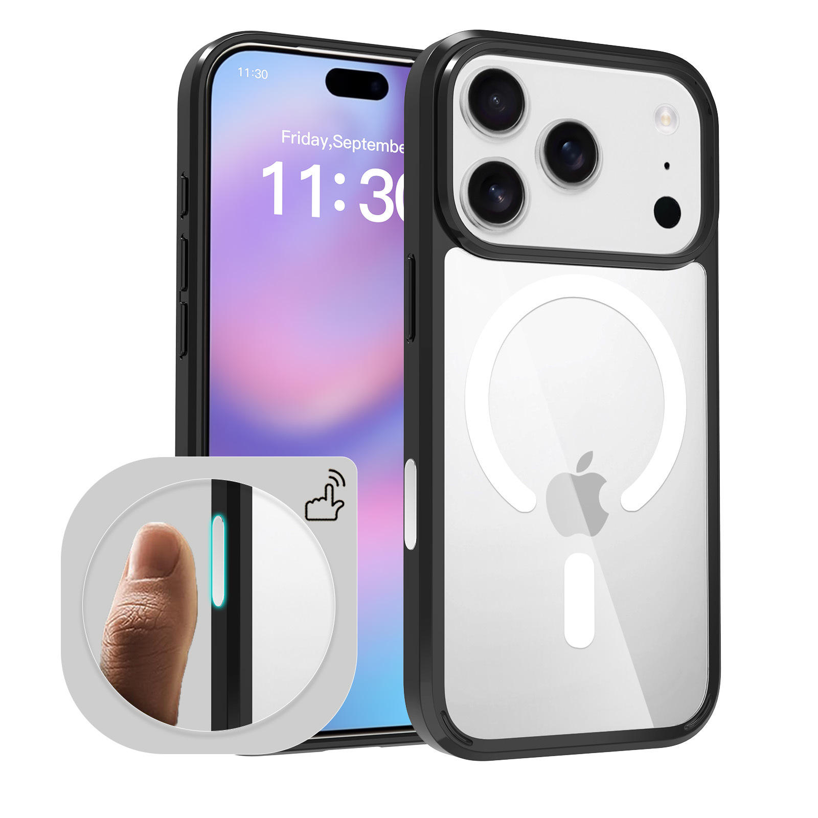 magnetic suction + button-black transparent