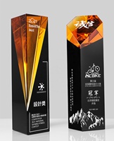 Trophée Cristal Logo Personnalisé Thème Souvenir Transparent Jaune Cristal Diamant Jaune Colonne Gravé Épissage Noir