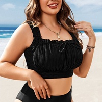 Vente en gros Haut de maillot de bain bandeau rembourré à nouer sur le devant en polyester noir pour femmes grandes tailles XL 4XL