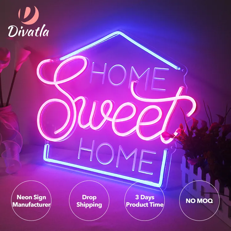 Divasatla produk rumah lampu Neon LED penuh warna 12V merah muda manis badan akrilik lampu dim LED tanda Neon