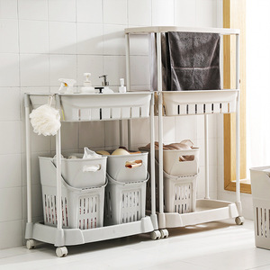 Arnoshin Laundry Storage Rack 48 In Rectangular Freestanding Bathroom <b>Shelf</b> With Bins And Towel Bar For <b>Clothes</b> Organization - Product Image 1