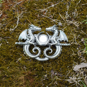 Bacchetta per Capelli Drago Alato Gemello Luna Tripla Gotico Fantasia Medievale Accessorio per Capelli da Strega Argento Antico Bacchetta a Forma di Rettili Regalo - Product Image 5