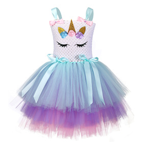 Nuovo arrivo fiore ragazze Tulle Tutu <span class=keywords><strong>abito</strong></span> <span class=keywords><strong>principessa</strong></span> festa di compleanno unicorno <span class=keywords><strong>abito</strong></span> con ali fiore con fascia - Product Image 2
