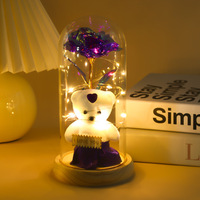 Cadeau de Noël, de la Saint-Valentin ou d'anniversaire, rose éternelle à LED, mini ours galaxie, roses éternelles dans un dôme en verre