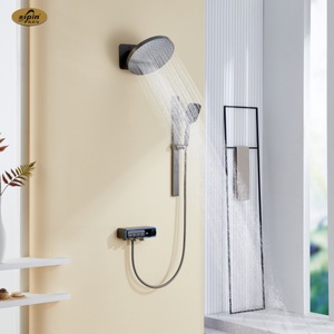 New Home Gun Grey Brushed Dark Hidden Shower Set <span class=keywords><strong>Cascada</strong></span> Pantalla digital Cabezal <span class=keywords><strong>de</strong></span> ducha montado en <span class=keywords><strong>la</strong></span> pared integrado - Product Image 3