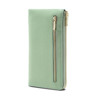 Dompet Panjang Wanita Resleting Kulit Sapi Asli Tekstur Litchi, Banyak Slot Kartu, RFID Blocking, Kantong Koin, Custom OEM Pabrik