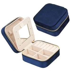 Custom Travel Velvet Jewelry Earrings Necklaces Rings Organizer <b>Storage</b> <b>Box</b> with Mirror PU Lining Gifts for Events - Product Image 5