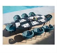 Ensemble de salle à manger d'extérieur à cadre en aluminium à tissage de corde imperméable jaune vif avec 8 chaises Meubles de jardin-Tables et chaises