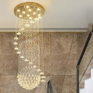 Grandi luci personalizzate a sfera di cristallo a spirale con luci del pianeta della hall dell'hotel hanno portato lunghi lampadari - Product Image 4