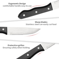 Ensemble de 6 couteaux à steak de 4,5 pouces en acier inoxydable 3Cr13 à bord dentelé, manche ABS, ambidextre, compatible lave-vaisselle, durable, pour restaurant, OEM