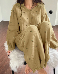 Pigiama da Donna in Cotone Stampato alla Moda, Set Due Pezzi, Abbigliamento da Notte, Maniche Lunghe, Personalizzabile, ODM - Product Image 2