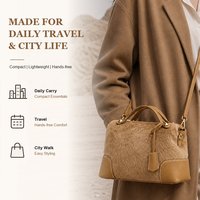 Sac à main en cuir véritable à poils d'animaux pour femme, avec poignée supérieure en peluche, sac bandoulière doux, mode hiver, usage quotidien