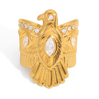 Gaovo Edelstahl 18K Vergoldeter ZIRKON Sonnenstrahlen-Feder Breiter Ring Damen Vintage Statement Modeschmuck Accessoire