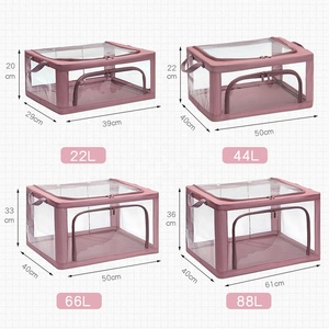 Quần áo lưu trữ thùng với khung kim loại Stackable lưu trữ hộp có thể gập lại với nắp túi lưu trữ vải hộp Tổ chức cửa sổ rõ ràng - Product Image 5