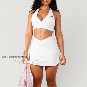 Vêtements de tennis personnalisés pour femmes jupe de <span class=keywords><strong>golf</strong></span> taille en V short intégré respirant ensemble de yoga à séchage rapide sport fitness gym vêtements de course - Product Image 5