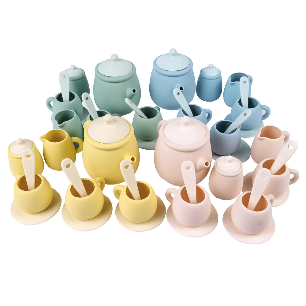 Vendita calda senza BPA per uso alimentare in Silicone per bambini bambini giocattolo da cucina pomeriggio Set da tè Play House giocattolo per bambini tazza da tè Set