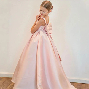 Elegante Vestido Largo Blanco de Satén con Lazo para Niñas, Ideal para Verano, Actuaciones, Eventos Formales y Concursos de Belleza - Product Image 4