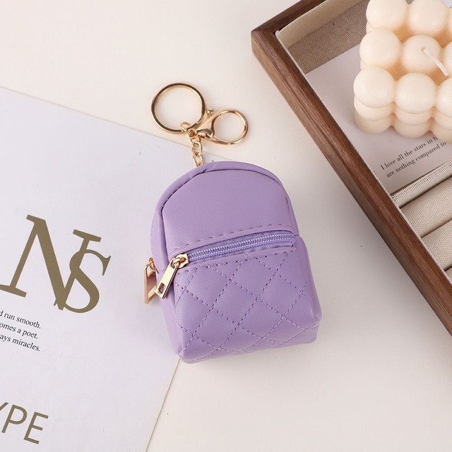 Wholesale Pink Quilted Double Zipper Mini Pouch, PU Leather Earbud Case & Coin Purse Keychain for Girls