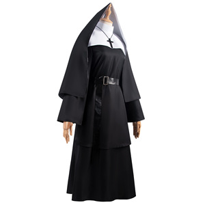 Costume da Suora per Donna con Velo in Poliestere, Abito per Cosplay Religioso, Outfit per Feste di Halloween, Giochi di Ruolo, Spettacoli Teatrali e Cinematografici - Product Image 1