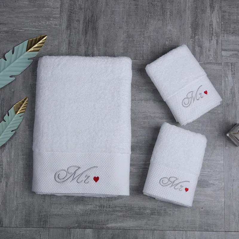 ホテルタオルセットハート型刺繍ロゴ標準綿100% ソフトバスタオルセット