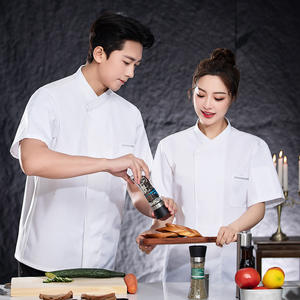 Ropa de chef de manga corta con estilo West Point de verano para hombre, uniformes de comedor de cocina de <span class=keywords><strong>restaurante</strong></span> y Bar de tejido fino transpirable - Product Image 6