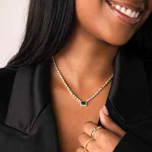 Green Emerald or White Round Cut Moissanite Diamond Tennis Necklace 925 Sterling <b>Silver</b> Gold Plated <b>Choker</b> Engagement Gift - Product Image 1