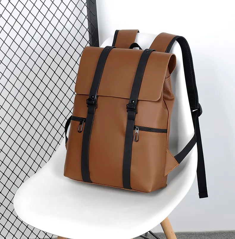 Classic leather convertible backpack custom large capacity durable outdoor pu leather backpack men