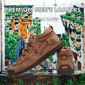 High Quality Men's Casual Leather Loafers Handmade Breathable Walking <b>Shoes</b> Mesh Lining Summer Spring <b>Height</b> <b>Increasing</b> Fashion - Product Image 2