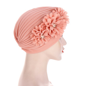 10 couleurs unies, bandanas ethniques, foulards musulmans africains, chapeaux melon d'eau avec perles et diamants, turbans à trois fleurs - Product Image 5