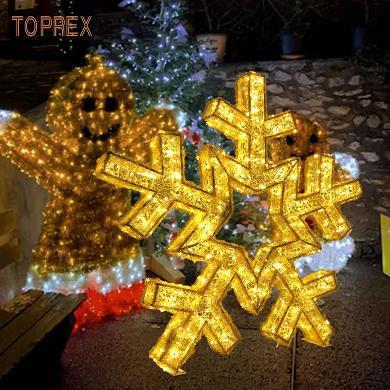 Toprex Gold Weihnachten führte Schnur beleuchtete Skulptur Acryl Schneeflocke Motiv 3d Licht